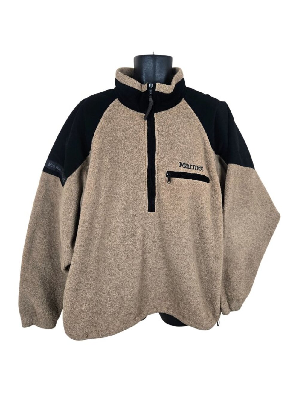 Vintage Marmot Tan Black XX-Large Fleece Pullover Jacket Zip Pocket Made In USA